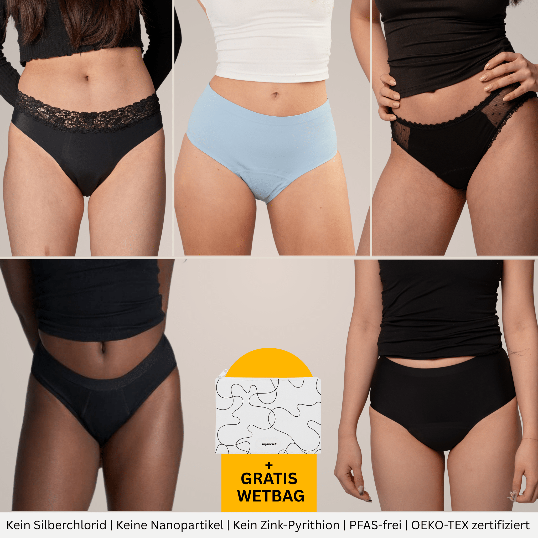 Fall Premium Deal - 5 Periodenslips + GRATIS Wetbag - Periodenunterwäsche, Menstruationsunterwäsche von my•mense