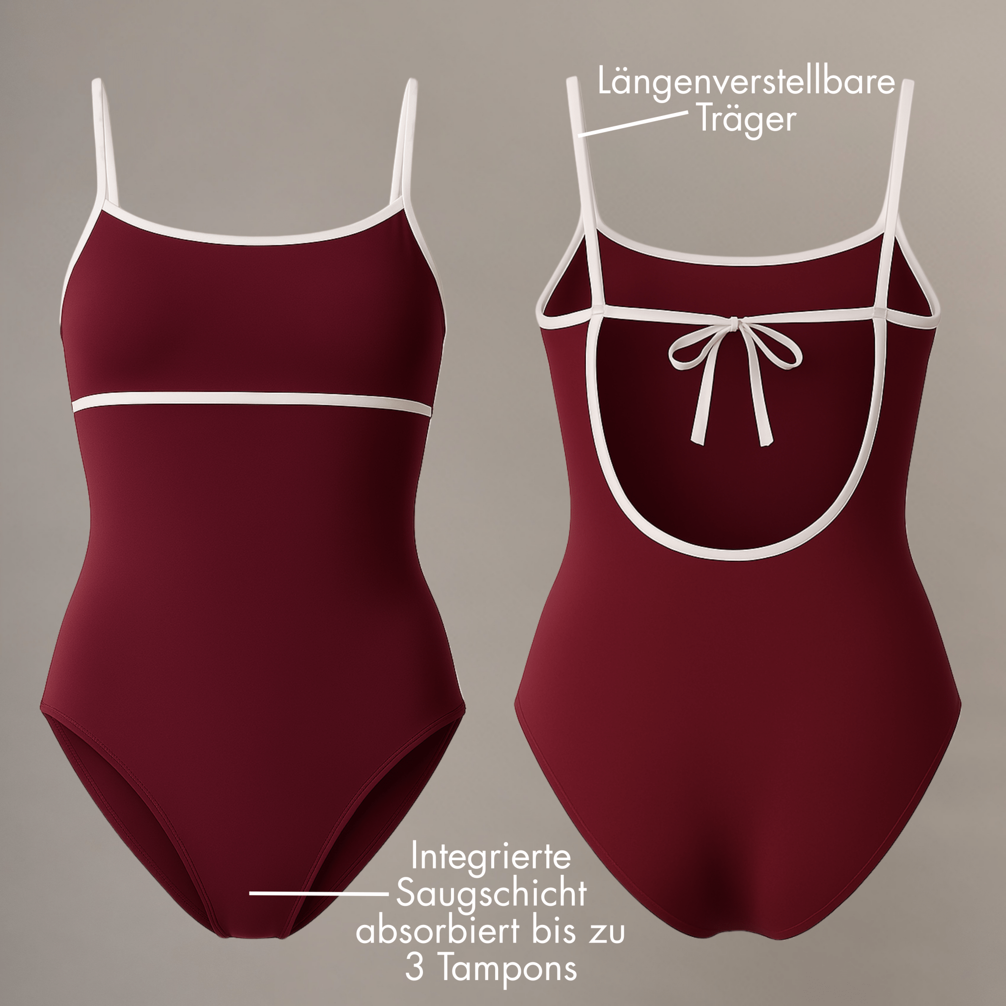 Periodenbadeanzug Jasmine burgund - Periodenunterwäsche, Menstruationsunterwäsche von my•mense