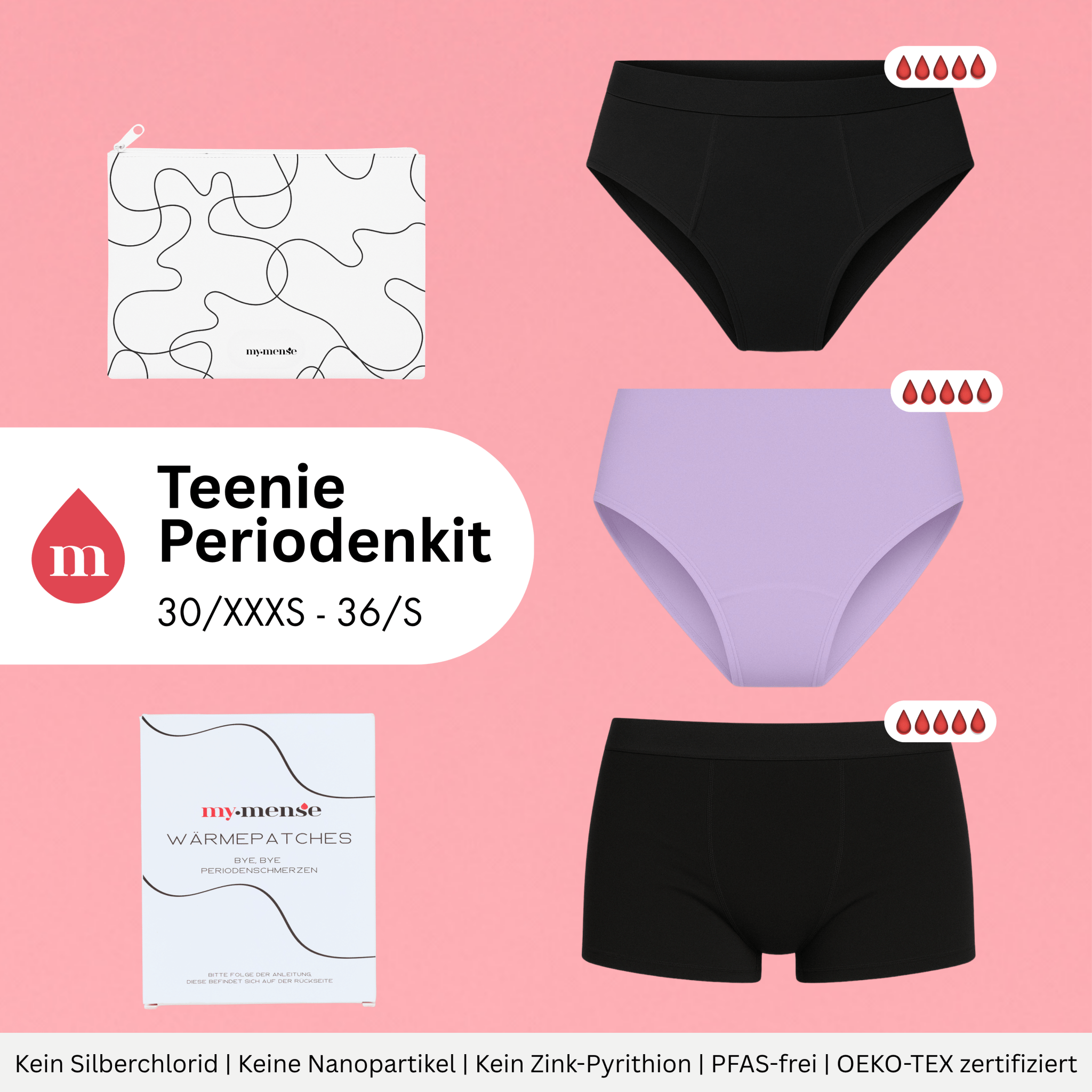 Teenie Periodenkit - für die erste Periode - Periodenunterwäsche, Menstruationsunterwäsche von my•mense