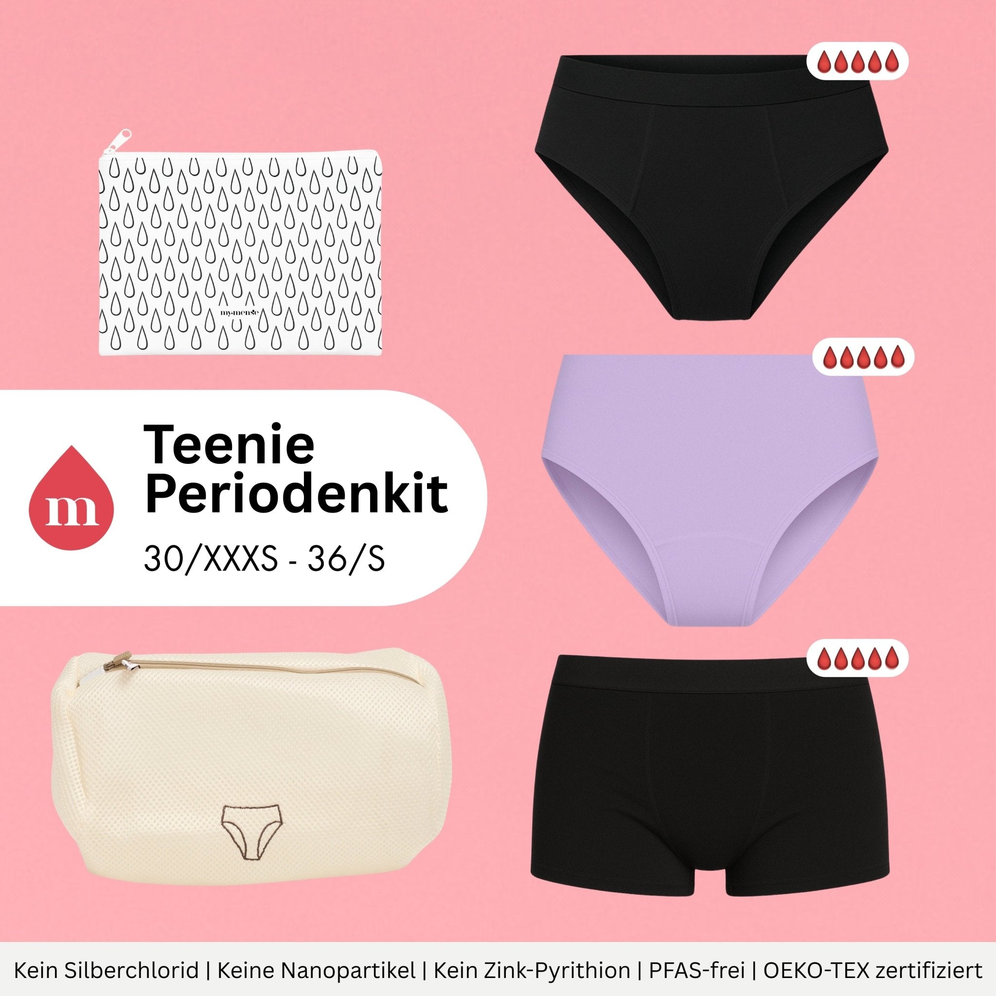 Teenie Periodenkit - für die erste Periode - Periodenunterwäsche, Menstruationsunterwäsche von my•mense
